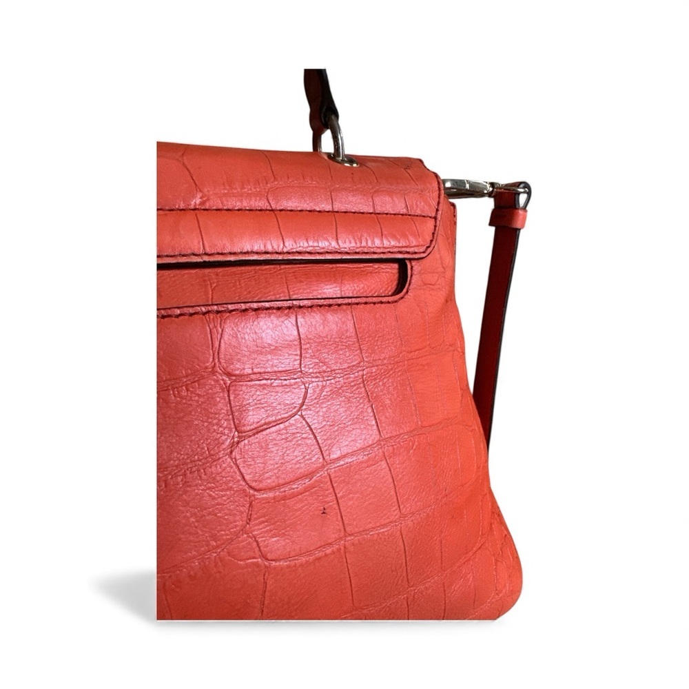 MCM Mode Travia Croc Embossed Leather Satchel Coral Orange Crossbody - Picture 13 of 17